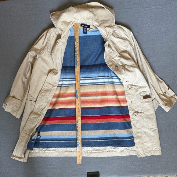 Denim&Co Women's Beige Barn Jacket Hood & Removable colorful Fleece Lining Large - Picture 15 of 15